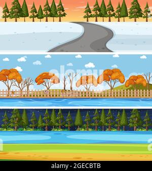 Set of three different nature horizontal scenes illustration Stock Vector