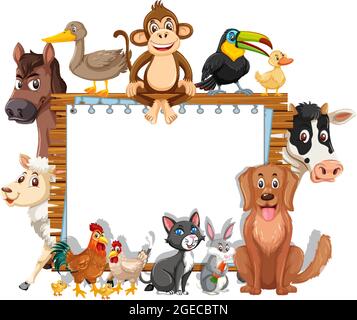 Empty banner with various farm animals illustration Stock Vector Image ...
