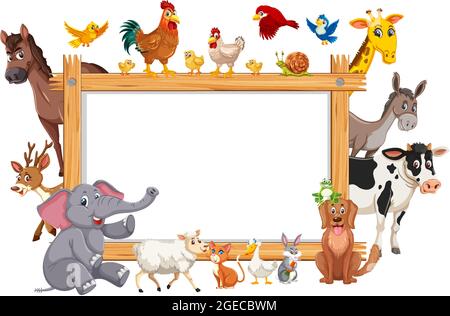 Empty wooden frame with various wild animals illustration Stock Vector ...