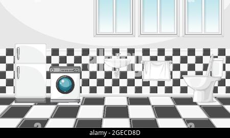 Scene with washing machine and refrigerator in the toilet illustration Stock Vector