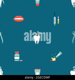 Vector seamless pattern with dentistry icons. Dental background Stock Vector