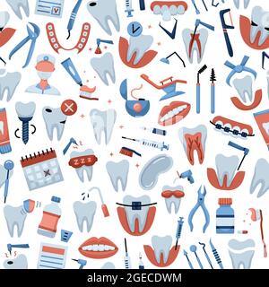 Vector seamless pattern with dentistry icons. Dental background Stock Vector