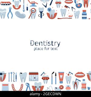 Vector illustration of flat dentistry icons with a place for text Stock Vector
