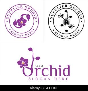 Beautiful orchid flower farm logo design  Stock Vector