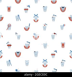 Vector seamless pattern with dentistry icons. Dental background Stock Vector