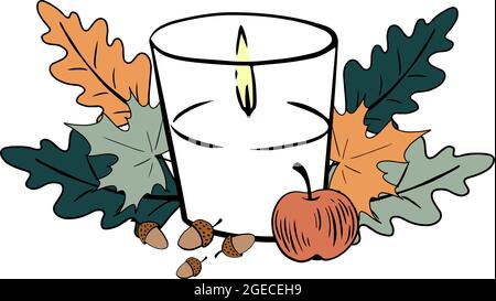 Candle with decor colorful illustration. Isolated on white background. Stock Vector
