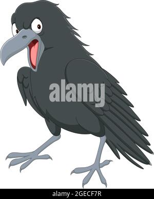 Cartoon angry crow on white background Stock Vector
