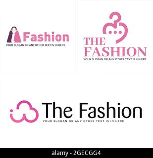 Industry platform fashion female shop with shopping bag and hanger model modern style logo design Stock Vector