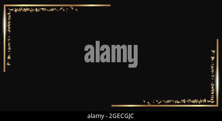 Rectangular gold corners with a metallic sheen effect on a black background. Empty luxury background in art deco style. Vector illustration. Stock Vector