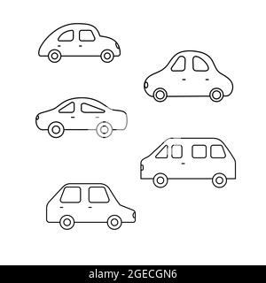 Cute doodle car set. Design element for textile, poster, banner, flyer, prints for clothes. Vector illustration isolated on white background. Stock Vector