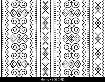 Slovak tribal folk art vector seamless geometric pattern, retro decor inspired by traditional painted houses from village Cicmany in Zilina region, Sl Stock Vector