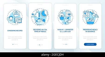 Meal planning basics blue onboarding mobile app page screen Stock Vector