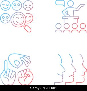 Building relationships with people gradient linear vector icons set Stock Vector