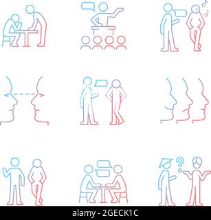 Communication process gradient linear vector icons set Stock Vector