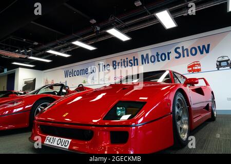 Red Ferrari sportscars displayed at The British Motor Show 2021. Stock Photo