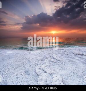 Sunrise over the Dead Sea, Israel Photographed in January Stock Photo