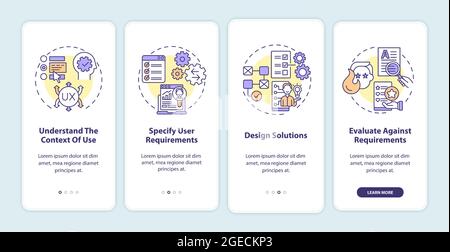 User-centered work process onboarding mobile app page screen Stock Vector
