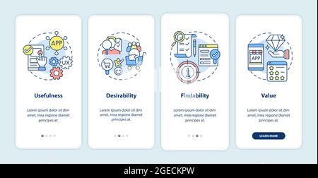 UX principles onboarding mobile app page screen Stock Vector