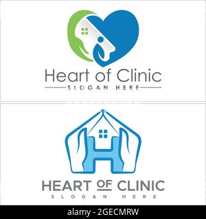 Medical clinic with love hand leaf safe protect letter H modern logo design Stock Vector