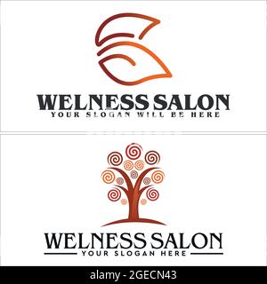 Tree leaf plant icon symbol initial luxury salon wellness logo design Stock Vector