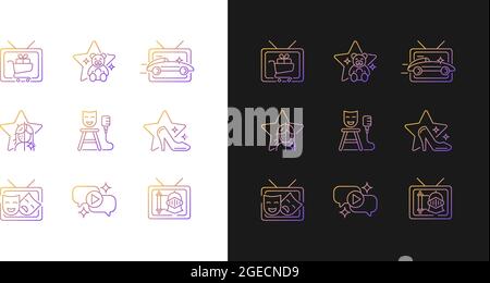 Television show gradient icons set for dark and light mode Stock Vector