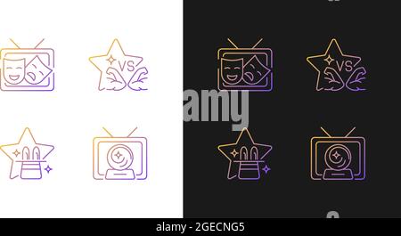 TV shows genres gradient icons set for dark and light mode Stock Vector