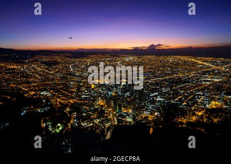 Sunset over Bogota, Colombia cityscape as seen from Monserrate Stock Photo