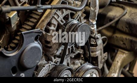Alternator car engine detail in a workshop Stock Photo