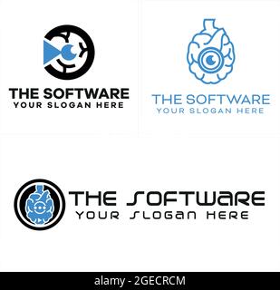 Blue symbol initial lens circle brain Application Software logo design Stock Vector