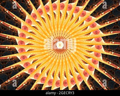 trippy spiral kaleidoscope shape, very perfect for batik pattern, bohemian, wall art, mirror frame, backdrop, carpet design, tapestry. Stock Photo