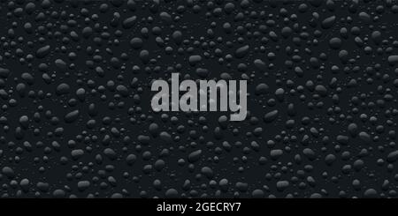 Water drops on black background. Condensation of realistic pure rain droplets. Seamless pattern Stock Vector