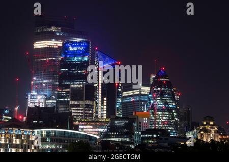 Night time view of the Financial District in London, England UK Stock Photo