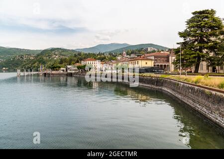 Lakefront of the tourist town Luino on the shore of Lake Maggiore in province of Varese, Italy Stock Photo