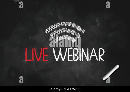 Live Webinar Button, icon drawn with whit chalk on blackboard logo design illustration Stock Vector
