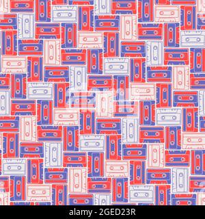 Seamless pattern with Vintage Cassette Tapes Stock Photo
