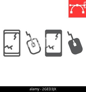 E-waste line and glyph icon, recycle and mouse, electronic waste vector icon, vector graphics, editable stroke outline sign, eps 10. Stock Vector