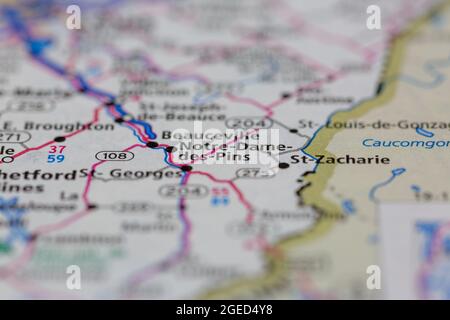Notre-Dame-des-Pins Quebec Canada shown on a road map or Geography map Stock Photo