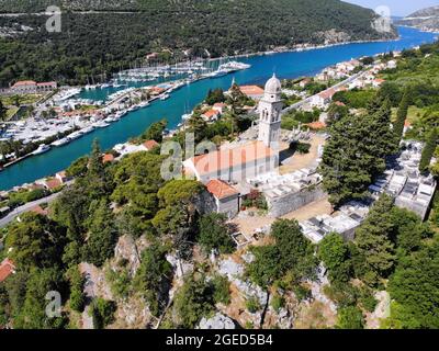 Rozat, Croatia. Dubrovnik marina aerial view with ria coastal inlet known as Rijeka Dubrovacka. Stock Photo