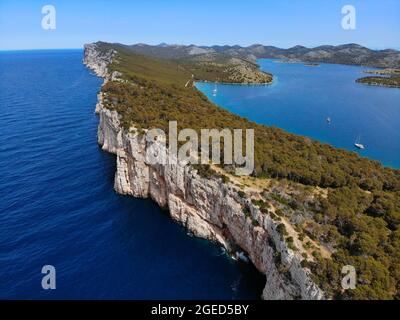 Croatia landscape. Cliffs of Telascica Nature Park protected natural area within Kornati National Park. Dugi Otok island. Stock Photo