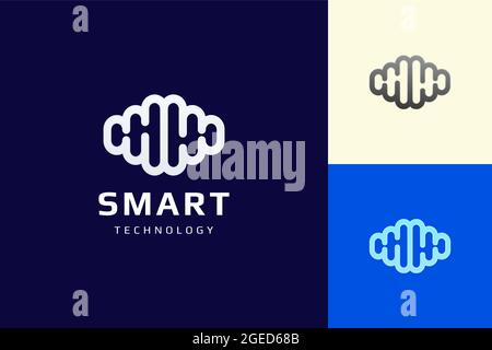 Brain system or smart technology logo in flat and simple style Stock Vector