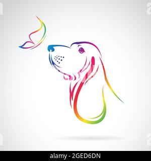 Vector image of dog and butterfly on white background. Easy editable layered vector illustration. Animals. Stock Vector