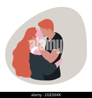 Romantic kissing couple, man and woman in love Illustration Stock Vector