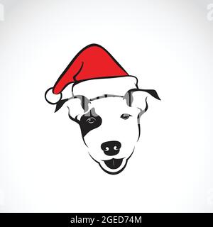 Vector image of an dog and santa hats on white background. Merry christmas. Easy editable layered vector illustration. Animals. Stock Vector