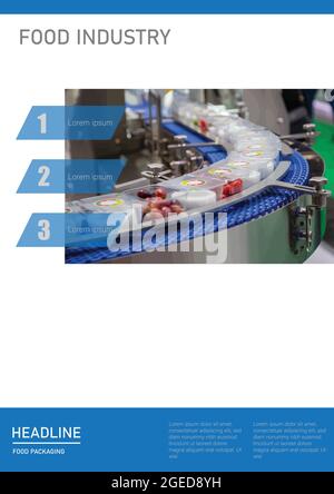 Food industry template design in A4 size. Food processing factory business report leaflet book cover and brochure. Stock Vector