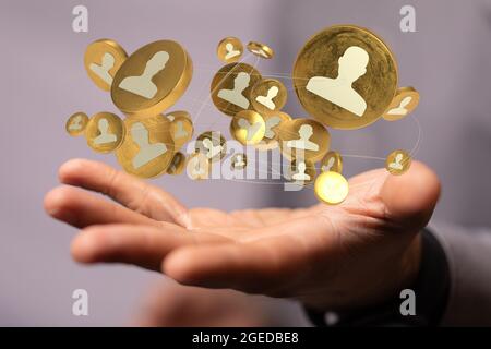 Neural network concept. Connected cells with links. Stock Photo