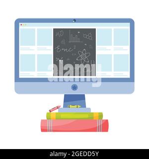 Desktop with online science course. Education concept. Vector illustration. Stock Vector