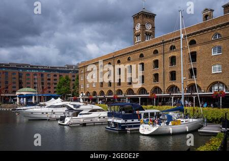 London UK St Katharine Docks Marina Wapping Tower Hamlets August 2021 Photo Brian Harris St Katharine Docks is a former dock and now a mixed-used dist Stock Photo