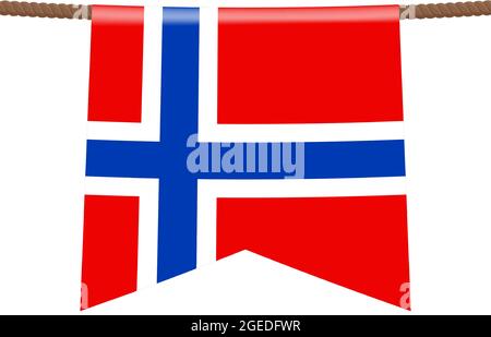 norway national flags hangs on the rope. The symbol of the country in the pennant hanging on the rope. Realistic vector illustration. Stock Vector