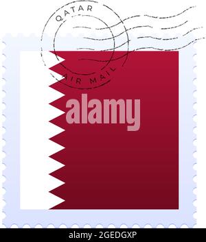 qatar postage mark. National Flag Postage Stamp isolated on white background vector illustration. Stamp with official country flag pattern and countri Stock Vector
