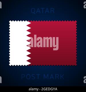 qatar postage mark. National Flag Postage Stamp isolated on white background vector illustration. Stamp with official country flag pattern and countri Stock Vector